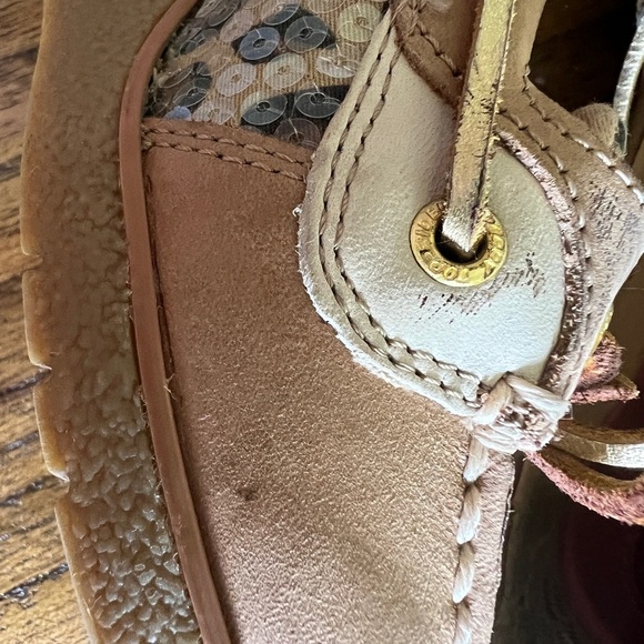 SperryTopsider Angelfish Tan Leopard Sequin Wedge Size 8  Preppy Nautical - Picture 6 of 10